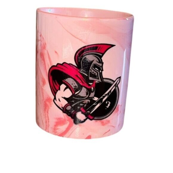 Pink & White Marble Mug With Spartan Warrior Design - Picture 1 of 5